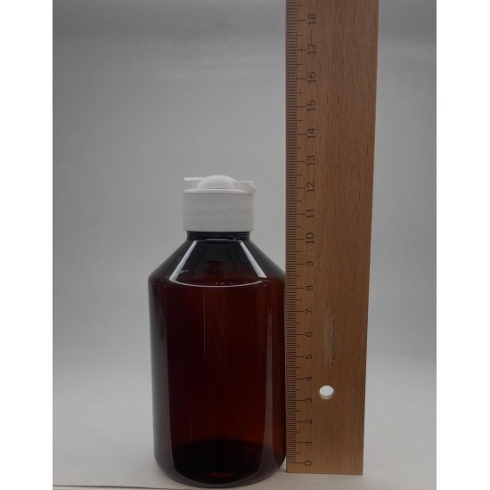250 ml Kahverengi Plastik Şişe (PET) Beyaz Açmalı Kapaklı (Erka Kapak)