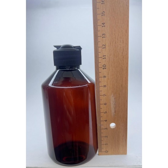 250 ml Kahverengi Plastik Şişe (PET) Siyah Açmalı Kapaklı (Erka Kapak)