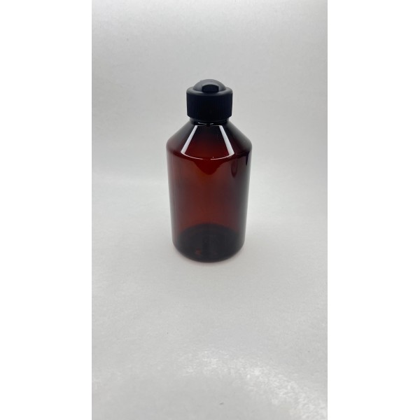 250 ml Kahverengi Plastik Şişe (PET) Siyah Açmalı Kapaklı (Erka Kapak)
