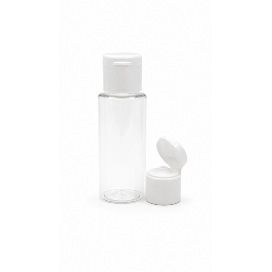 30 ml Şeffaf Plastik Şişe (PET) Beyaz Fliptop Kapaklı