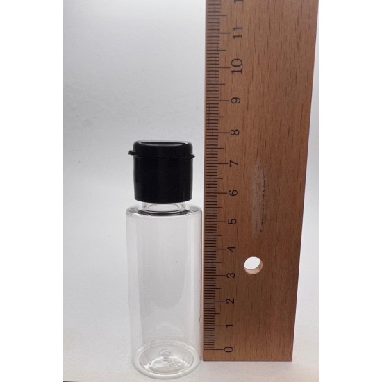30 ml Şeffaf Plastik Şişe (PET) Siyah Fliptop Kapaklı