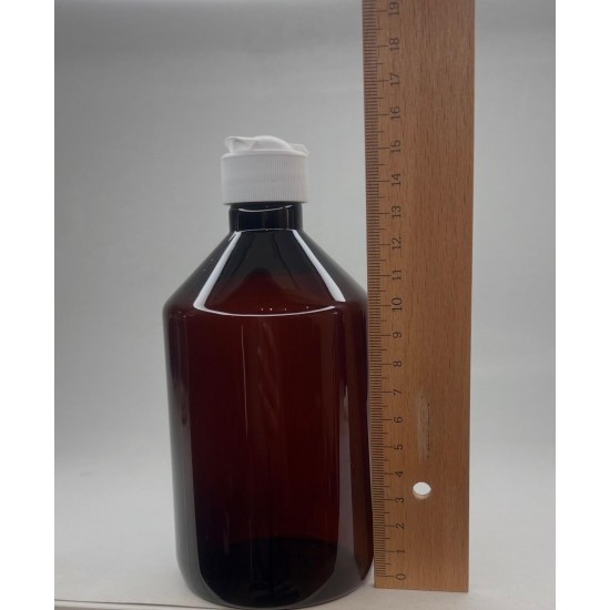 500 ml Kahverengi Plastik Şişe (PET) Beyaz Açmalı Kapaklı (Erka Kapak)