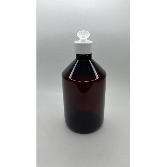 500 ml Kahverengi Plastik Şişe (PET) Beyaz Açmalı Kapaklı (Erka Kapak)