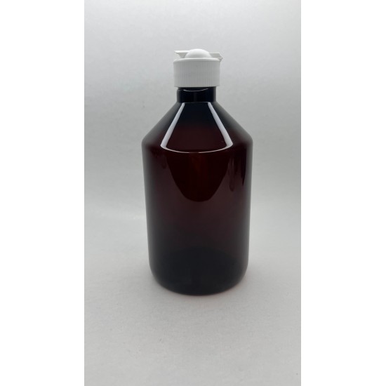 500 ml Kahverengi Plastik Şişe (PET) Beyaz Açmalı Kapaklı (Erka Kapak)