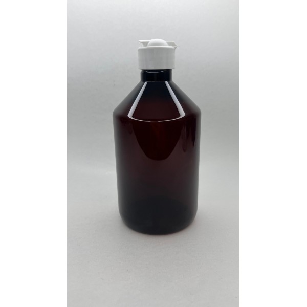 500 ml Kahverengi Plastik Şişe (PET) Beyaz Açmalı Kapaklı (Erka Kapak)