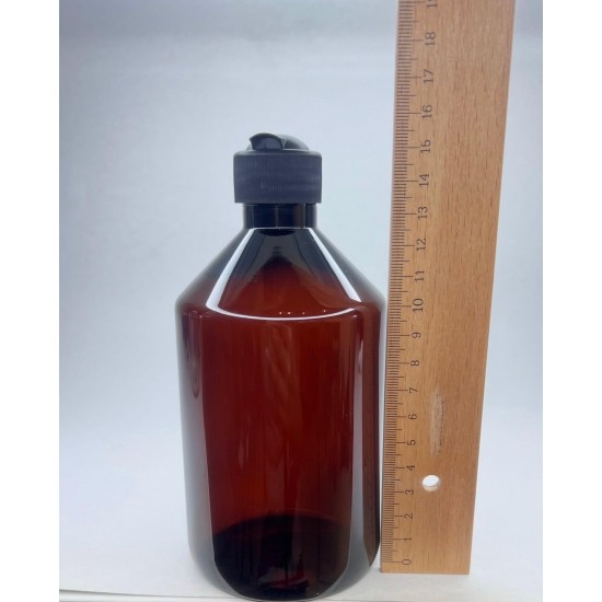 500 ml Kahverengi Plastik Şişe (PET) Siyah Açmalı Kapaklı (Erka Kapak)