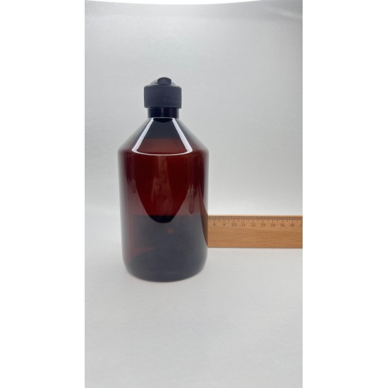 500 ml Kahverengi Plastik Şişe (PET) Siyah Açmalı Kapaklı (Erka Kapak)