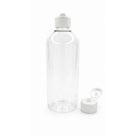 500 ml Şeffaf Plastik Şişe (PET) Beyaz Açmalı Kapaklı (Erka Kapak)
