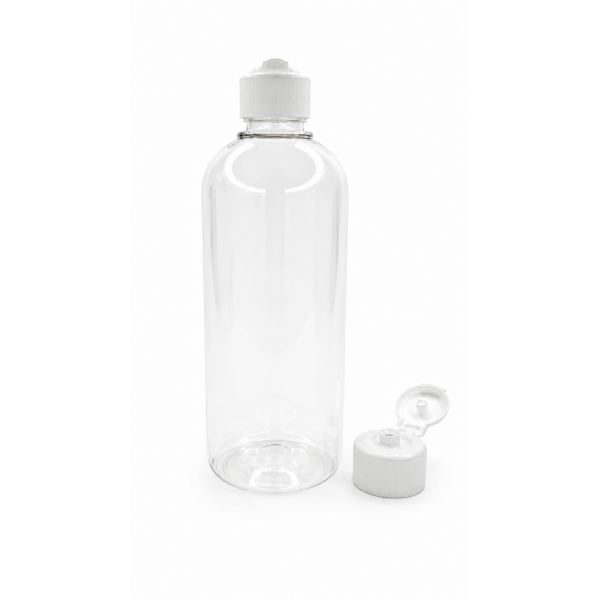 500 ml Şeffaf Plastik Şişe (PET) Beyaz Açmalı Kapaklı (Erka Kapak)