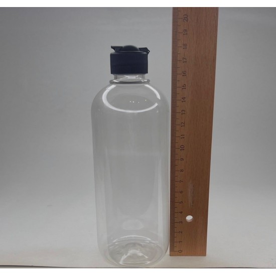 500 ml Şeffaf Plastik Şişe (PET) Siyah Açmalı Kapaklı (Erka Kapak)
