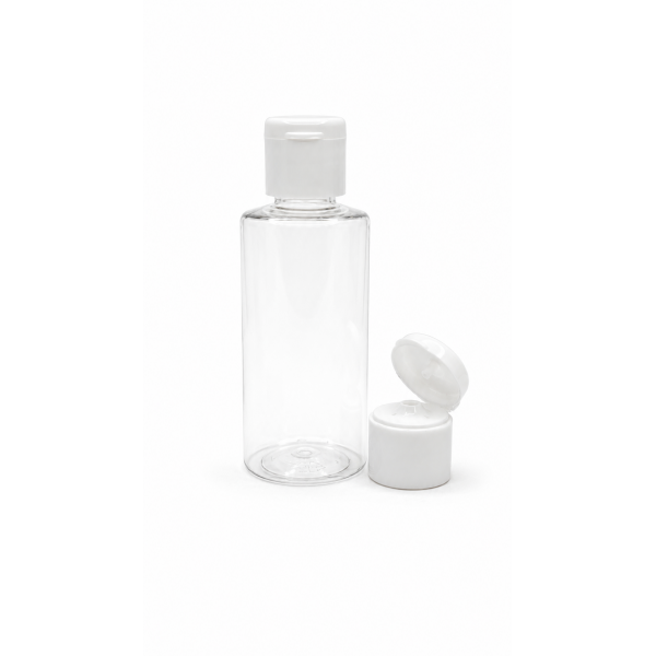 50 ml Şeffaf Plastik Şişe (PET) Beyaz Fliptop Kapaklı
