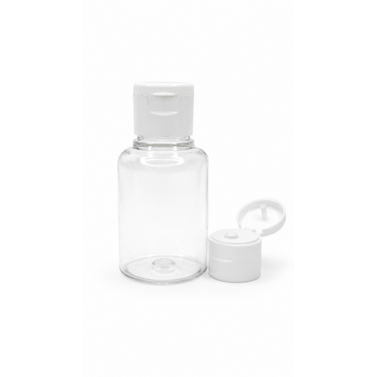60 ml Şeffaf Plastik Şişe (PET) Beyaz Fliptop Kapaklı