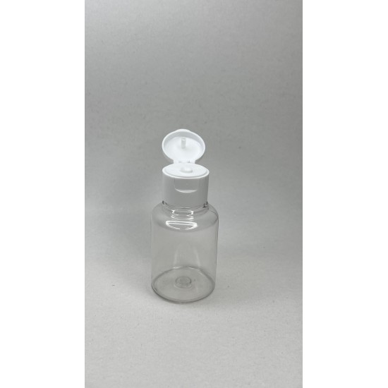 60 ml Şeffaf Plastik Şişe (PET) Beyaz Fliptop Kapaklı