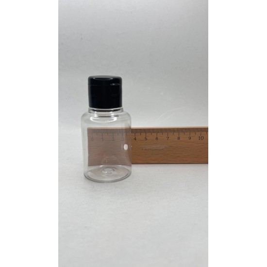 60 ml Şeffaf Plastik Şişe (PET) Siyah Fliptop Kapaklı