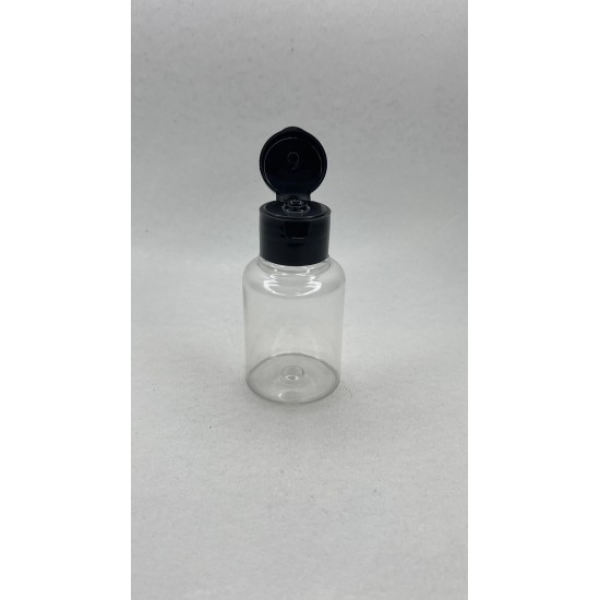 60 ml Şeffaf Plastik Şişe (PET) Siyah Fliptop Kapaklı