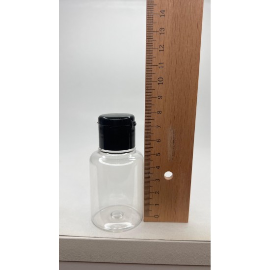 60 ml Şeffaf Plastik Şişe (PET) Siyah Fliptop Kapaklı