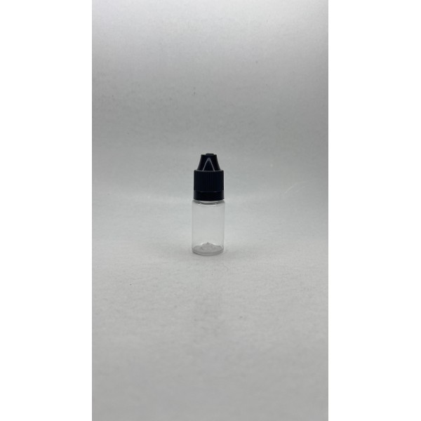 10 ml Şeffaf PET Likit Şişesi Siyah Çocuk Emniyetli Kapaklı