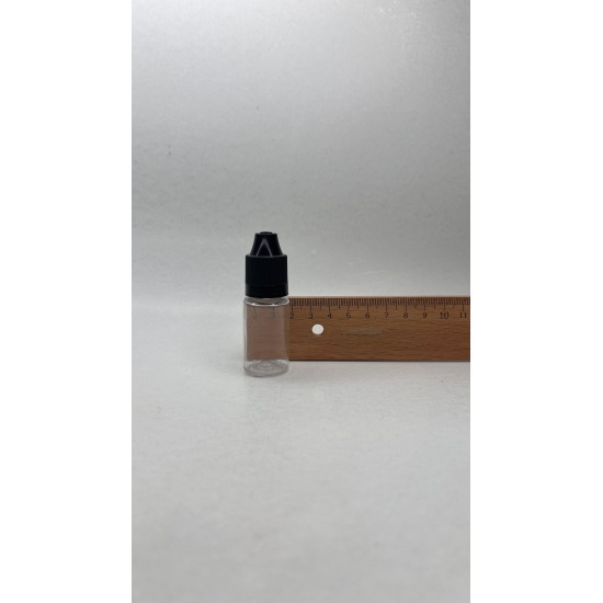 10 ml Şeffaf PET Likit Şişesi Siyah Çocuk Emniyetli Kapaklı