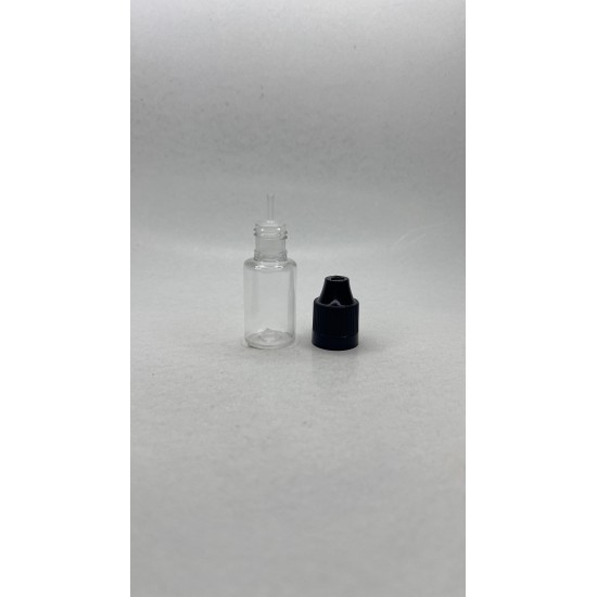 10 ml Şeffaf PET Likit Şişesi Siyah Çocuk Emniyetli Kapaklı
