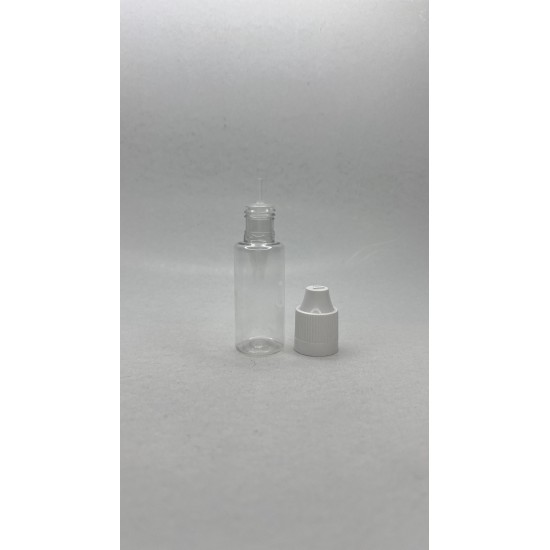 20 ml Şeffaf PET Likit Şişesi Beyaz Çocuk Emniyetli Kapaklı