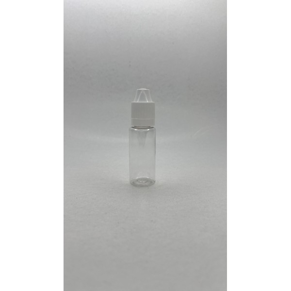 20 ml Şeffaf PET Likit Şişesi Beyaz Çocuk Emniyetli Kapaklı