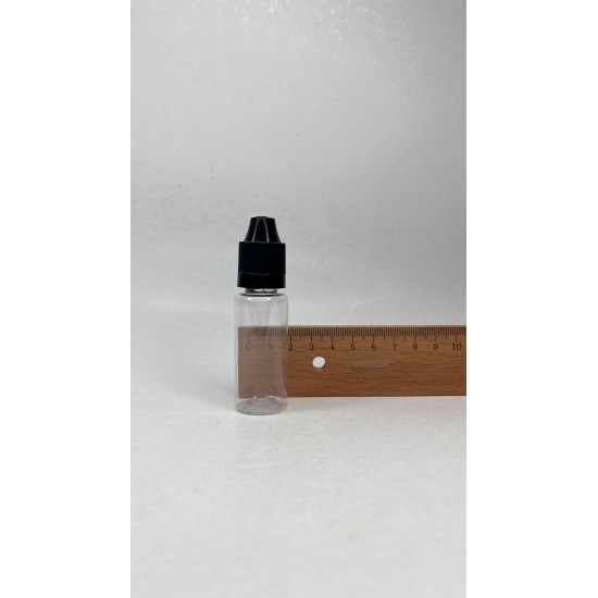 20 ml Şeffaf PET Likit Şişesi Siyah Çocuk Emniyetli Kapaklı