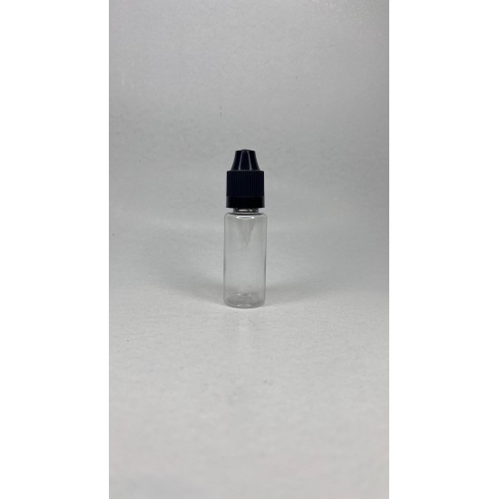 20 ml Şeffaf PET Likit Şişesi Siyah Çocuk Emniyetli Kapaklı