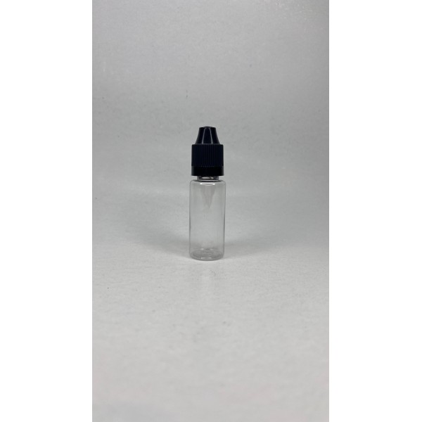 20 ml Şeffaf PET Likit Şişesi Siyah Çocuk Emniyetli Kapaklı
