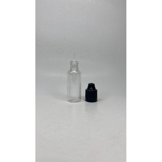 20 ml Şeffaf PET Likit Şişesi Siyah Çocuk Emniyetli Kapaklı