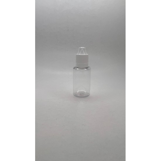 30 ml Şeffaf PET Likit Şişesi Beyaz Çocuk Emniyetli Kapaklı