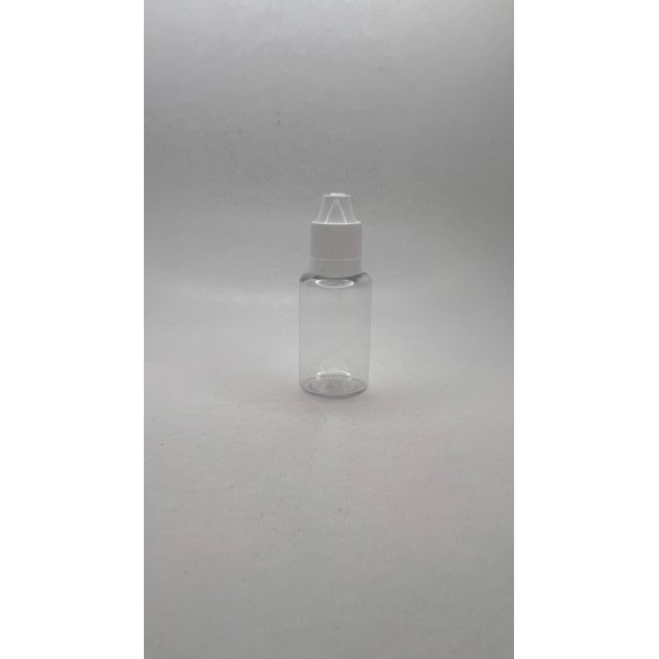 30 ml Şeffaf PET Likit Şişesi Beyaz Çocuk Emniyetli Kapaklı