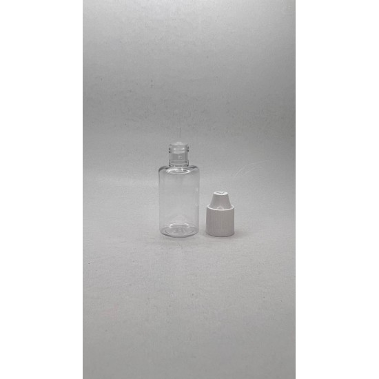 30 ml Şeffaf PET Likit Şişesi Beyaz Çocuk Emniyetli Kapaklı