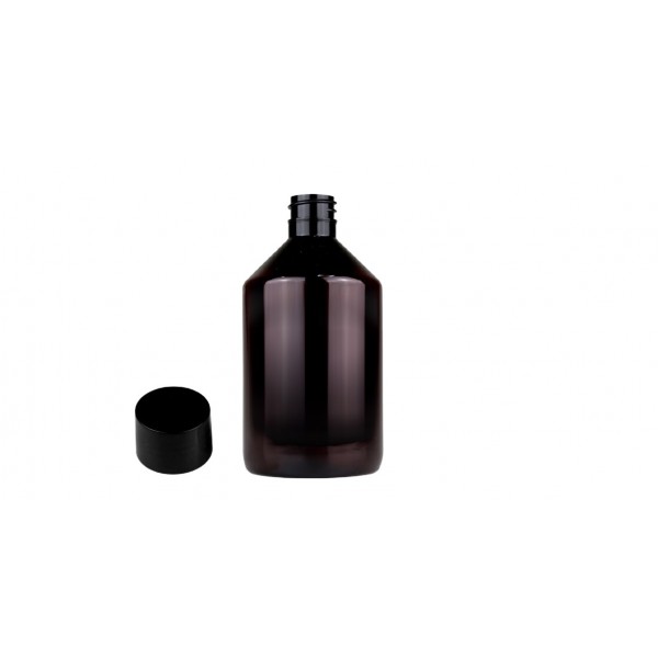 250 ml Kahverengi Plastik Şişe (PET) Siyah Düz Vidalı Kapaklı