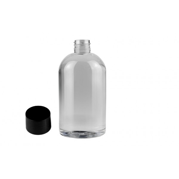 500 ml Şeffaf Plastik Şişe (PET) Siyah Düz Vidalı Kapaklı