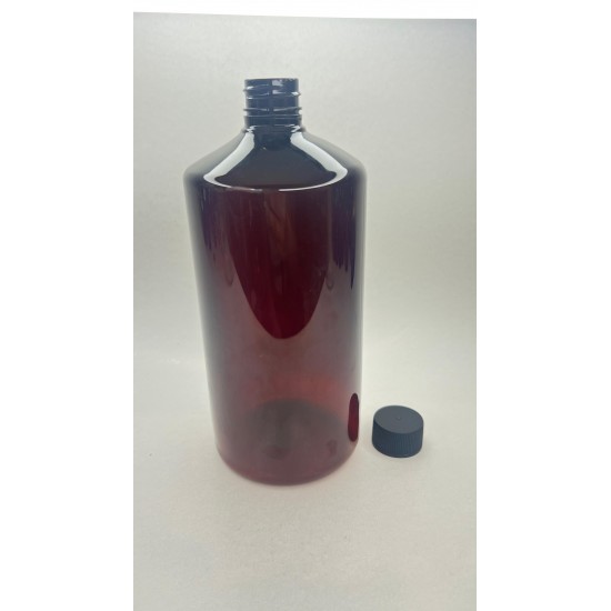 1000 ml (1 Litre) Kahverengi Plastik Şişe (PET) Siyah Düz Vidalı Kapaklı