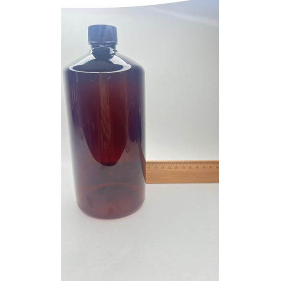 1000 ml (1 Litre) Kahverengi Plastik Şişe (PET) Siyah Düz Vidalı Kapaklı