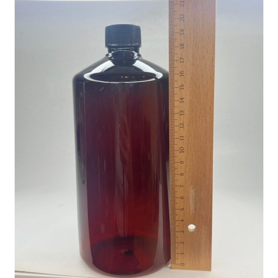 1000 ml (1 Litre) Kahverengi Plastik Şişe (PET) Siyah Düz Vidalı Kapaklı