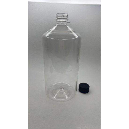 1000 ml (1 Litre) Şeffaf Plastik Şişe (PET) Siyah Düz Vidalı Kapaklı