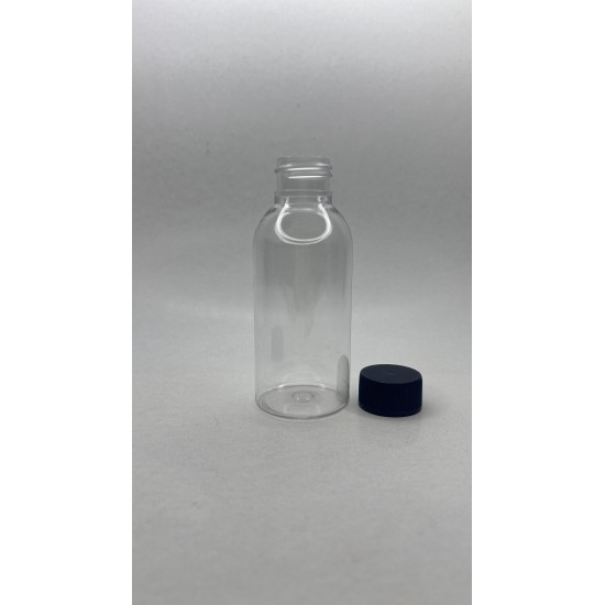 100 ml Şeffaf Plastik Şişe (PET) Siyah Düz Vidalı Kapaklı (24 Ağız)
