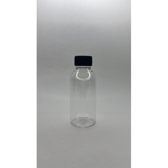 100 ml Şeffaf Plastik Şişe (PET) Siyah Düz Vidalı Kapaklı (24 Ağız)