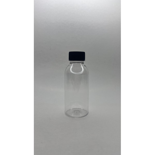 100 ml Şeffaf Plastik Şişe (PET) Siyah Düz Vidalı Kapaklı (24 Ağız)