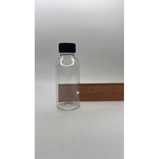100 ml Şeffaf Plastik Şişe (PET) Siyah Düz Vidalı Kapaklı (24 Ağız)