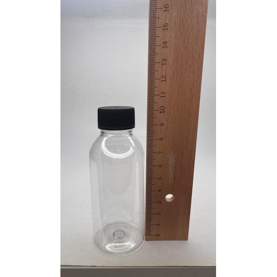 100 ml Şeffaf Plastik Şişe (PET) Siyah Düz Vidalı Kapaklı (24 Ağız)