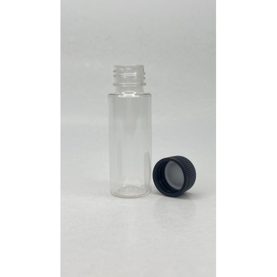 20 ml Şeffaf Plastik Şişe (PET) Siyah Düz Vidalı Kapaklı