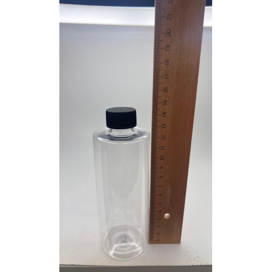 250 ml Şeffaf Plastik Şişe (PET) Siyah Düz Vidalı Kapaklı