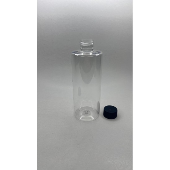 250 ml Şeffaf Plastik Şişe (PET) Siyah Düz Vidalı Kapaklı