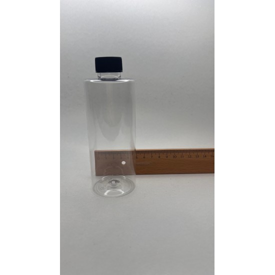 250 ml Şeffaf Plastik Şişe (PET) Siyah Düz Vidalı Kapaklı