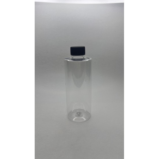 250 ml Şeffaf Plastik Şişe (PET) Siyah Düz Vidalı Kapaklı