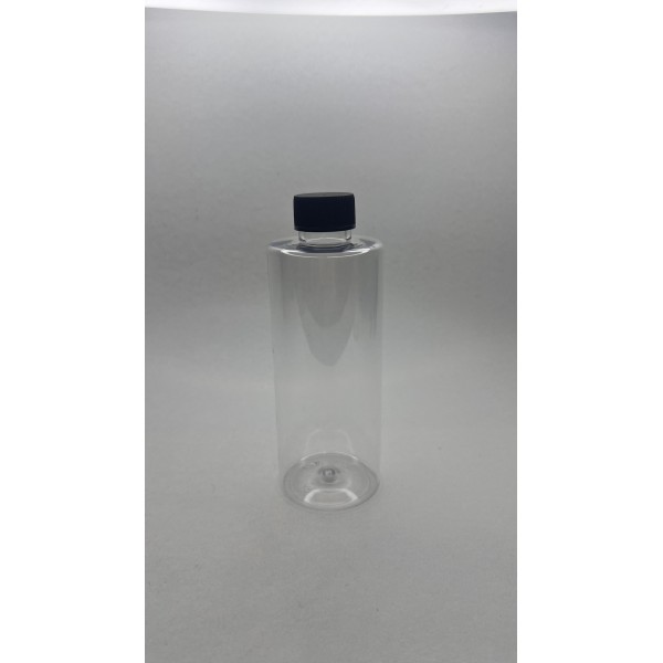 250 ml Şeffaf Plastik Şişe (PET) Siyah Düz Vidalı Kapaklı