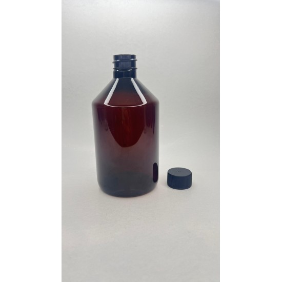 500 ml Kahverengi Plastik Şişe (PET) Siyah Düz Vidalı Kapaklı 
